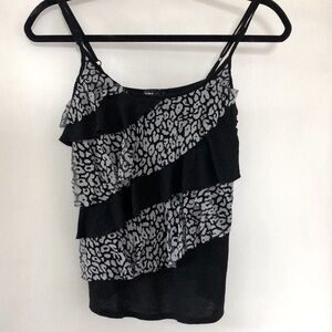 Wet Seal Black and Gray Leopard Ruffle Tank Top